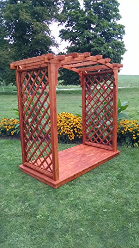 Amish-Made Jamesport Style Cedar Arbor with Deck - 6 Wide Walkthrough Redwood Stain