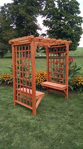 Amish-Made Lexington Style Cedar Arbor with 2 Benches - 6 Wide Walkthrough Cedar Stain