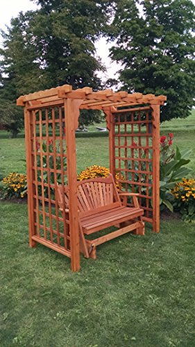 Amish-Made Lexington Style Cedar Arbor with Glider - 6 Wide Walkthrough Cedar Stain