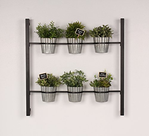 Kate and Laurel Groves Indoor Vertical Herb Garden Hanging 6 Pot Wall Planter Black