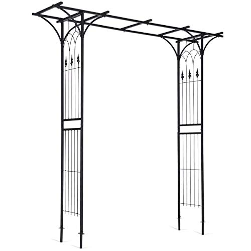 Giantex Garden Arch Arbor High Wide Metal Steel Frame Stand Trellis for Rose Vines Plant Climbing Patio Lawn Backyard Party Wedding Ceremony Decoration Outdoor Gardening Walkway ArchesBlack