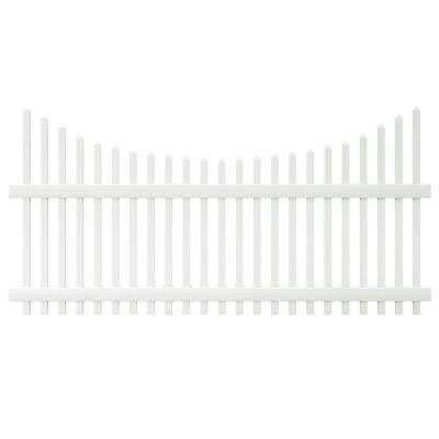 4 Ft X 8 Ft Scalloped Top Spaced White Picket Vinyl Fence Panel - Unassembled