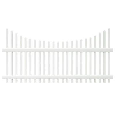 4 Ft X 8 Ft Scalloped Top Spaced White Picket Vinyl Fence Panel - Unassembled