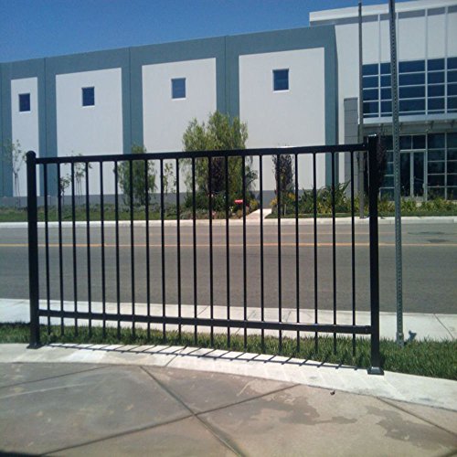 Black Steel Wrought Iron 5-feet High x 65-feet Wide 2-Rail Flat TopPicket Bottom Fence Panel Kit