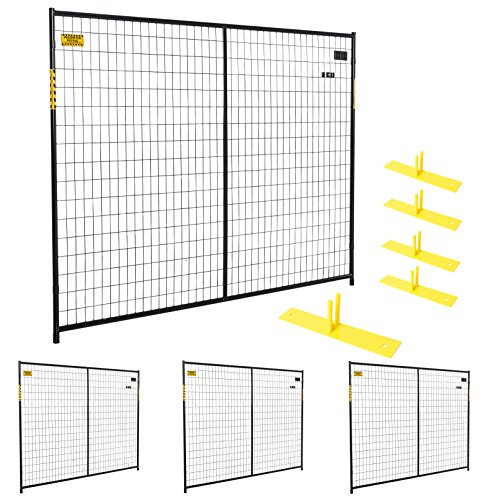 Crowd Control Temporary Fence Panel Kit - Perimeter Patrol Portable Security Fence - Safety Barrier for protecting property construction sites outdoor events 75W x 6H - 4 Panel Kit Black