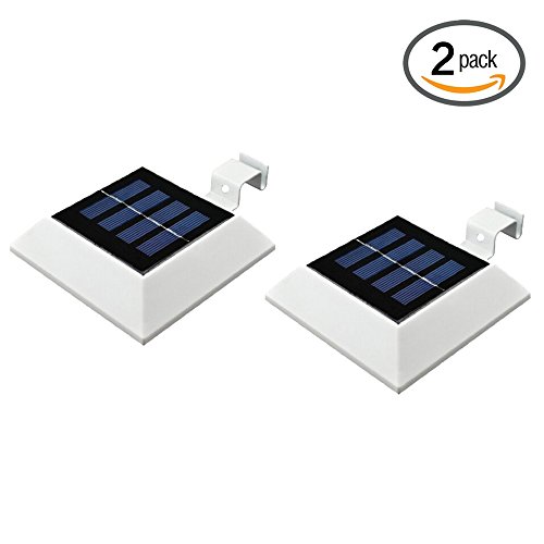 2 PackHKYH Solar Powered Waterproof Security Lamp 4 LED Solar Gutter Lights for Outdoor Garden Fence Dog House Tree Outside Garage Door Wall Stairs Anywhere Safety Lite with Bracket