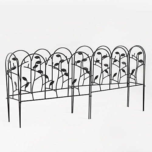 Amagabeli 18 Inches by 7 Feet Rustproof Black Dismountable Metal Decorative Garden Fence - 4  2 Panels with Leaves Decorations Garden Border Fence Garden Fencing Folding Patio Fences Panels