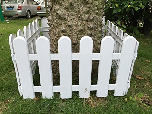 Hineway Nursery Garden Fence Decor Wall Border Picket Fence White PVC Fences 10PcsSet 197X114inches Round-Head