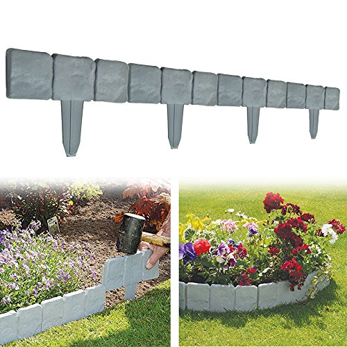 Set of 10 Garden Fence Cobbled Stone Effect Garden Lawn Edging Plant Border - Simply Hammer In