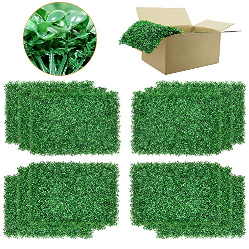 DQS Artificial Boxwood Panels - 12 Pieces of Faux Hedge Wall Backdrop 24 x 16 Inch Green Boxwood Wall Mat for Outdoor Balcony Garden Fence Screen and Indoor Wall Decoration