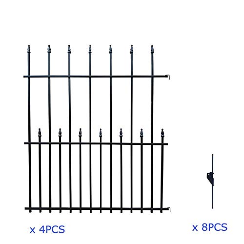 MTB Black Steel Decorative Garden Fence Panel Metal Fence 423 in H x 33 in W Pack of 4 Overall 11-ft Landscape Border Fence Flat Top