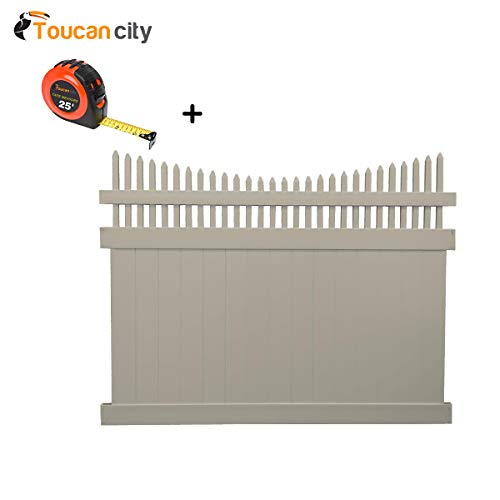 Toucan City Tape Measure and Weatherables Halifax 6 ft H x 8 ft W Khaki Vinyl Privacy Fence Panel Kit PKPR-OTS-6X8