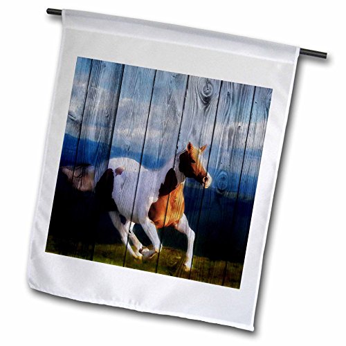 3dRose Fl_127611_1 Wild Horse Running with an Old Barn Wood Fence Garden Flag 12 by 18-Inch