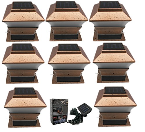 8 Pack Outdoor Garden Solar LED Copper Post Cap Fence Pathway Deck Square Lights  Free 1- 50 LED String Decoration Solar Light  For 4x4 Wood Posts