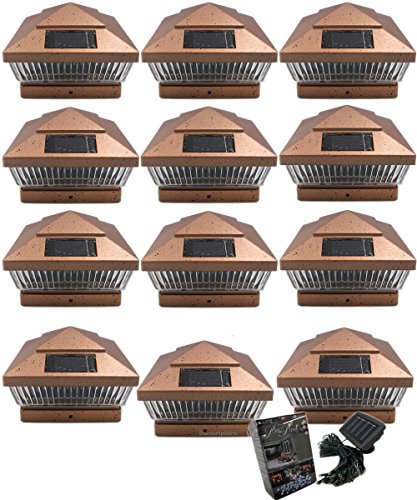 12 Pack 6x6 Outdoor Garden Solar Led Copper Post Cap Fence Pathway Landscape Deck Square Light Lights + Free Bonus