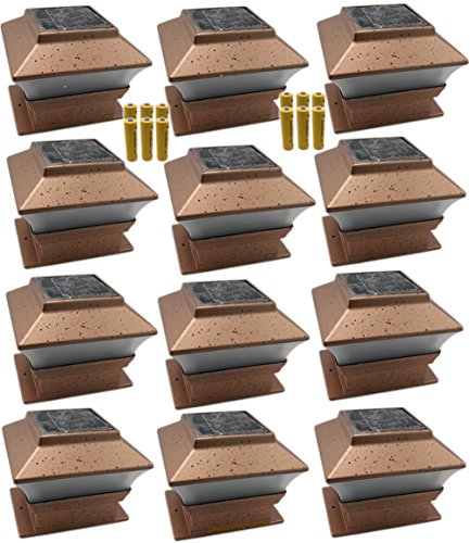 12 Pack Outdoor Garden Solar Led Copper Post Cap Fence Pathway Landscape Deck Square Light Lights + Free Bonus