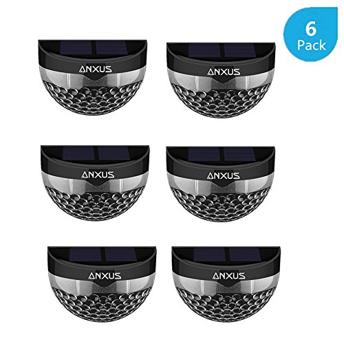Solar Lights6 Pack Anxus Outdoor Waterproof Semi-circle Solar Powered 6 LEDs Step Light illuminate Patio Deck Yard Garden Fence Post Driveway Stairs Outside Wall Black