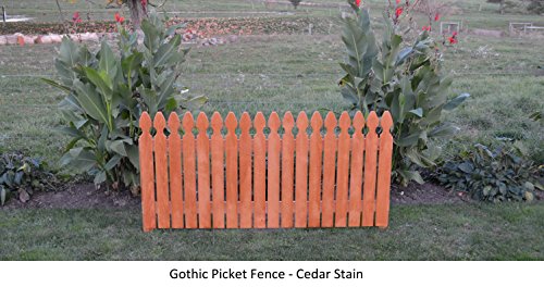 Amish-Made Cedar Fence - 34 x 71 Gothic Picket Fence Section with Two Posts Cedar Stain