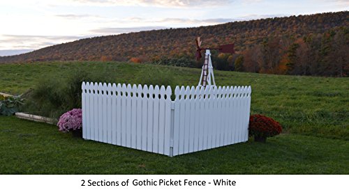 Amish-Made Pine Fence - 34 x 71 Gothic Picket Fence Section with Two Posts White Paint