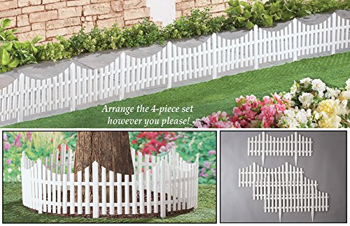 Collections Etc Flexible White Picket Fence Garden Borders - Set Of 4