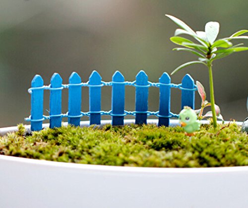Fashionclubs Miniature Fairy Garden White Wood Picket Fence Pot Decor Bonsai Terrarium Ornament Pack of 4 Blue