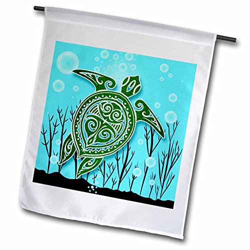Doreen Erhardt Sea Life - Tropical Green Sea Turtle With Underwater Plants And Bubbles - 12 X 18 Inch Garden Flag