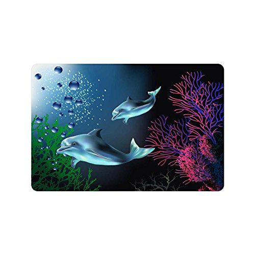 Interestprint Underwater World Anti-slip Door Mat Home Decor, Sea Dolphins And Plants Indoor Outdoor Entrance