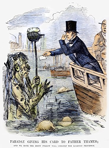 Michael Faraday N1791-1867 English Chemist And Physicist Farady Giving His Card To Father Thames English Cartoon 1855 On FaradayS Analysis Of The Polluted Waters Of The River Thames Poster Print by