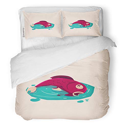 Semtomn Decor Duvet Cover Set FullQueen Size Marine Dead Fish in Polluted Water Pollution River Sea 3 Piece Brushed Microfiber Fabric Print Bedding Set Cover