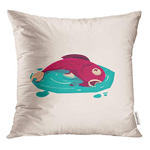 Semtomn Decorative Throw Pillow Cover Square 20x20 Inches Pillowcase Marine Dead Fish in Polluted Water Pollution River Sea Pillow Case Home Decor for Bedroom Couch Sofa