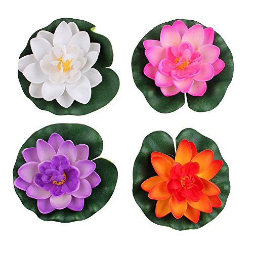 Pond Pool Fish Tank Decor Plants Lotus Foam Flower Artificial Floating Water Lily 4 Pcs Large