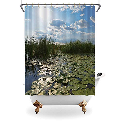 ALUONI Beautiful Pond at Dawn Fabric Shower Curtain163327 with Hooks71 in x 79 in
