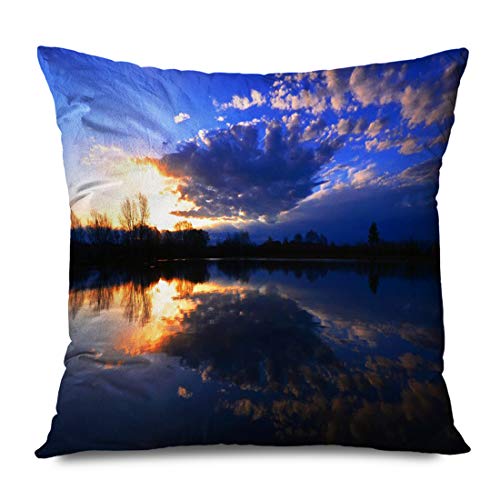 Ahawoso Throw Pillow Cover Square 16x16 Inches Outdoor Calm Scene Lake Park Cloud Natural Reflections Nature Beautiful Pond Forest Design Ocean Decorative Pillowcase Home Decor Cushion Case