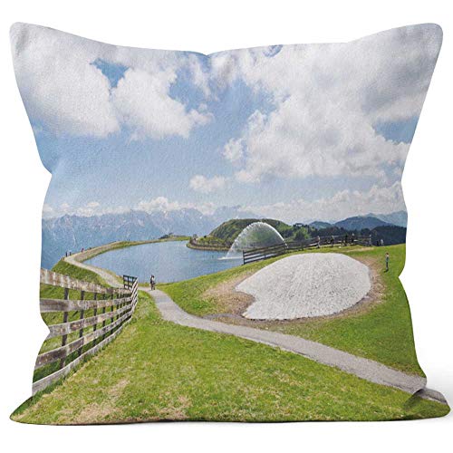 Nine City Beautiful Pond on Wildenkarkogel Mountain in Alps Throw Pillow CoverHD Printing for Sofa Couch Car Bedroom Living Room Decor28 W by 28 L