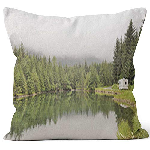 Nine City RV Passing Beautiful Pond Burlap PillowHD Printing for Couch Sofa Bedroom Livingroom Kitchen Car28 W by 28 L