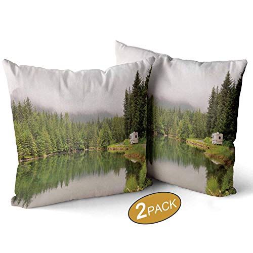 Nine City RV Passing Beautiful PondSquare Pillow Throw Case Set of 2 Cushion Hold Multiple Sizes Pillowcase Sofa Bed Home 16 X 16
