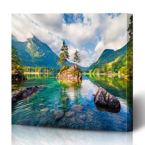 Onete Canvas Prints Wall Art 12x12 Magnificent Summer Beautiful Pond Scene Plant Hintersee Lake Colorful Nature Parks Place Outdoor Painting Artwork Printing Home Bedroom Living Room Office Dorm