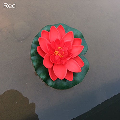 duotanyi Artificial Water Lily Floating Flower Lotus Home Yard Pond Fish Tank Decor Lifelike Beautiful Pond Decoration Red
