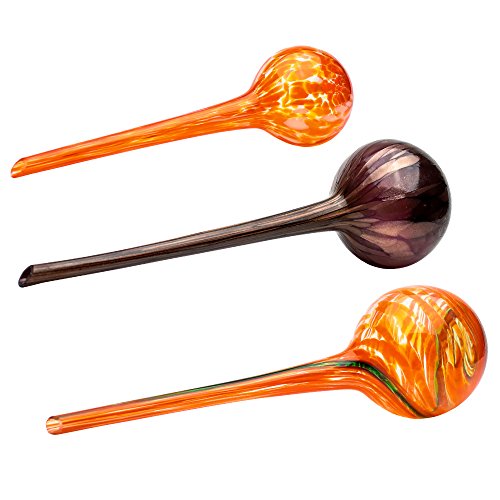 Watering Bulbs For Plants - 3 Pack - Hand-blown Glass  Orangeamp Brown  Decorative  Indoor Use  Outdoor Gardens