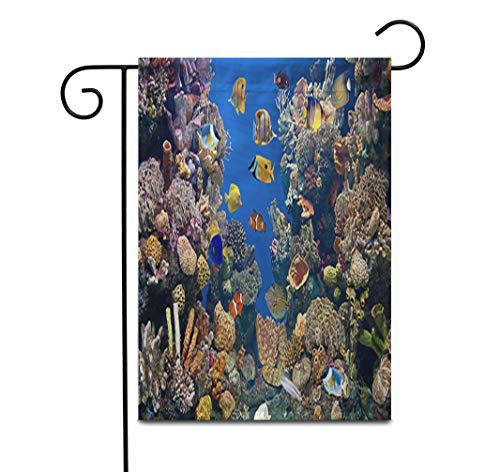 Awowee 12x18 Garden Flag Fish Colorful Aquarium Showing Different Fishes Swimming Tank Underwater Outdoor Home Decor Double Sided Yard Flags Banner for Patio Lawn