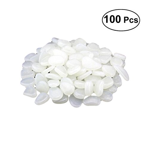 Yardwe 200pcs Luminous Cobblestones Pebbles Stones for Fish Tank Garden DecorWhite