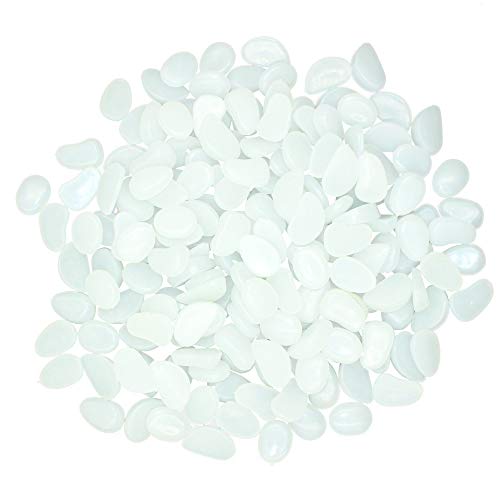 Glow in the Dark Pebble Stones - 200 Glow Rocks for Outdoor Yard Landscaping and Garden Use and Indoor Fish Tank Aquarium Glow-in-the-Dark Party Décor and Crafts White Stones with Blue Glow