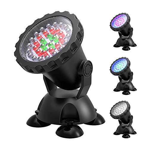 MUCH Submersible SpotlightIP68 Waterproof Underwater Pond Lights36-LED Multi-Color Landscape Decor Submersible Aquarium Lamp for Lawn Garden Fountain Swimming Pond Lights