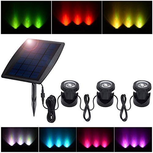 PChero Outdoor Solar Pond Light Solar Powered Waterproof LED RGB Landscape Spotlight Security Night Light for Aquarium Garden Pool Tank Fountain Waterfall 3 Led Lamps and Solar Panel Included