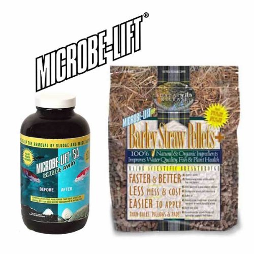 Pond Water Treatment Duo Microbe-lift Pond Sludge Away 32oz  Microbe-lift Barley Straw Pellets 44lbs