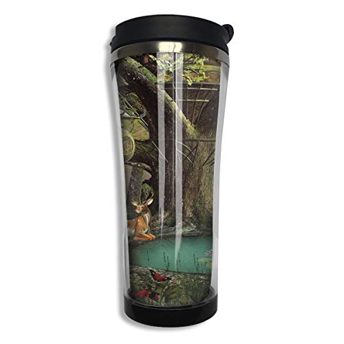 Kuyanasfk Fairtale Tree House Pond Deer in Forest Stainless Steel Coffee Tumbler Travel Cup with Lid Vacuum Insulated Coffee Mug