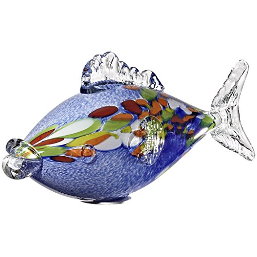 CRISTALICA Fish Glass Fish carp Garden Pond Decoration Glass Hand-Blown Blue 35 cm incl Stick