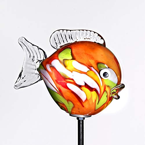 CRISTALICA Puffer Fish Glass Fish Garden Pond Decoration Glass Hand-Blown Orange 175 cm incl Stick