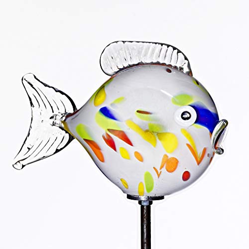 CRISTALICA Puffer Fish Glass Fish Garden Pond Decoration Glass Hand-Blown White Multicolored 175 cm incl Stick