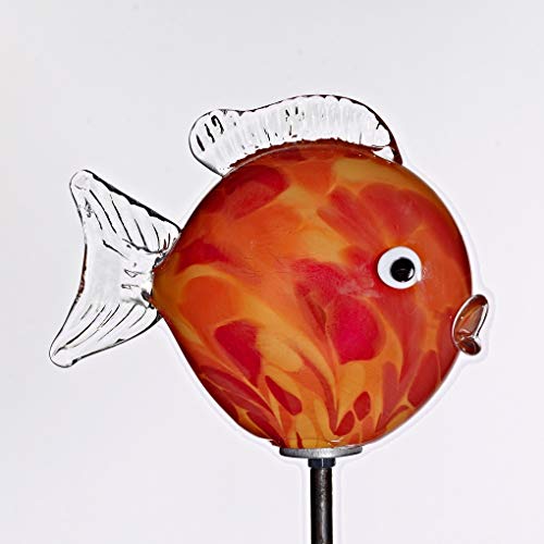 CRISTALICA Puffer Fish Glass Fish Garden Pond Decoration Glass Mouth-Blown red Orange 175 cm incl Stick